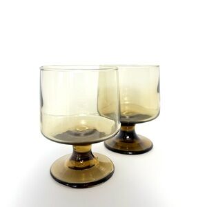 Vintage Mid-Century Modern Libbey Tawny Accent On the Rocks Glasses Set Of 2